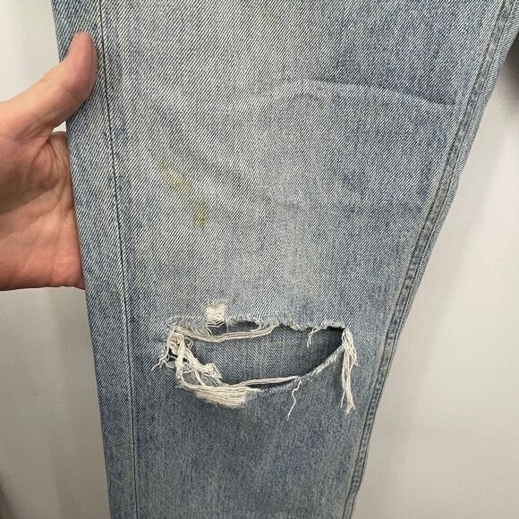 Agolde Blue Distressed Button Fly Cotton Riley High Rise Straight Jeans Size 28 - Picture 4 of 9